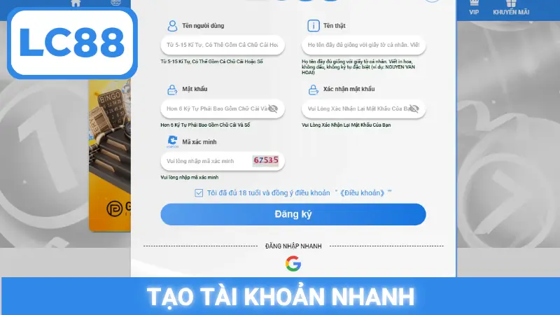 Tạo tài khoản nhanh
